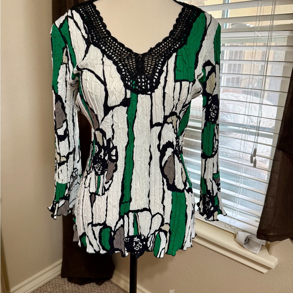 Alberto Makali Green, White, and Black Blouse with tags
